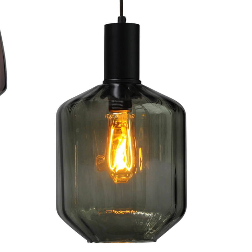 5-lichts vide hanglamp - zwart - Porto met verschillende glazen Masterlight 8718121271248