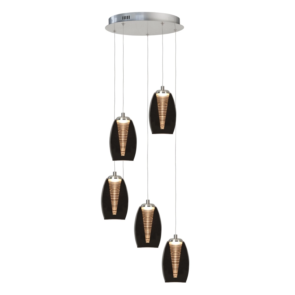 Hanglamp Nebula nikkel rond 5-lichts smoke glas