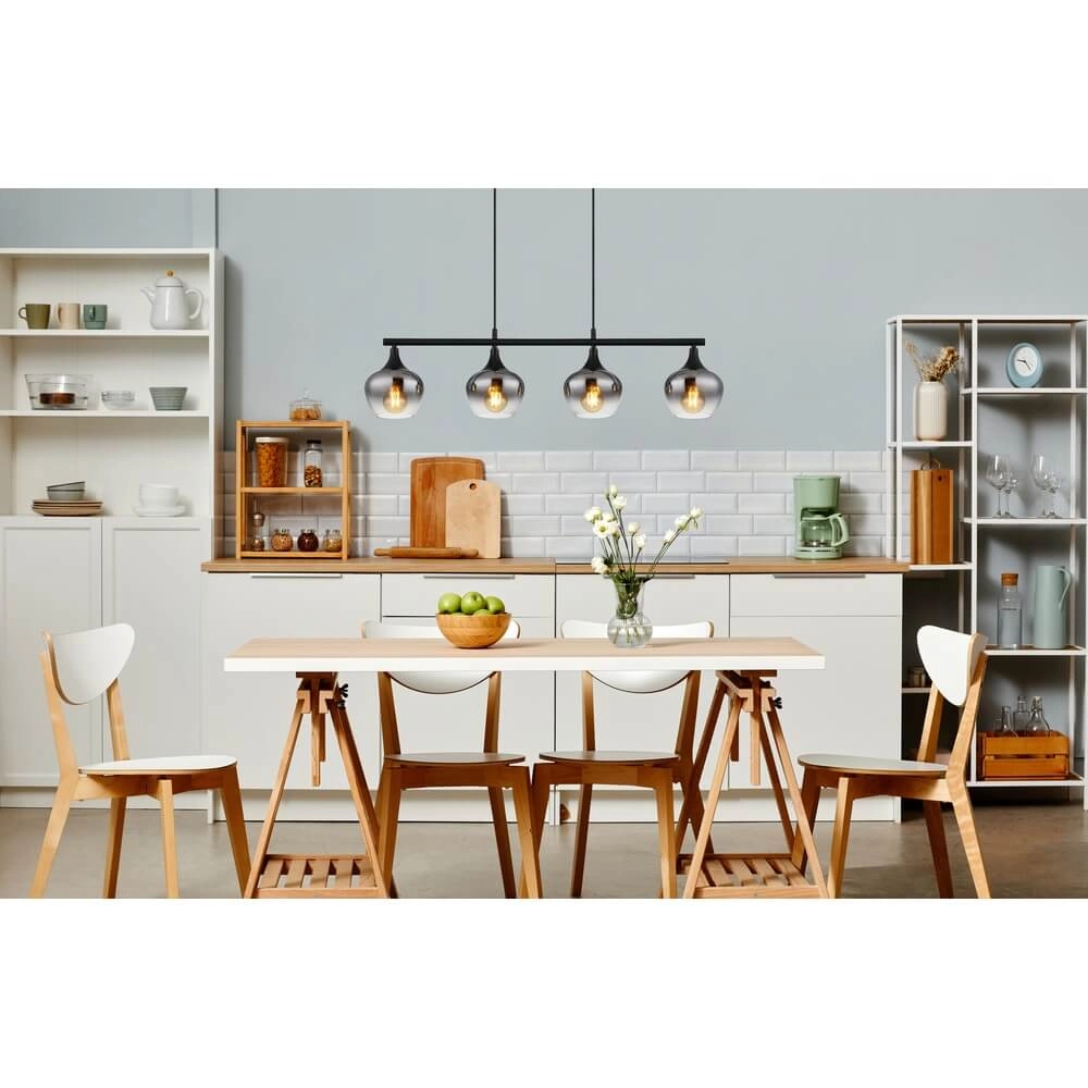 4-lichts hanglamp Maxy zwart met smoke glas Globo 9007371471188