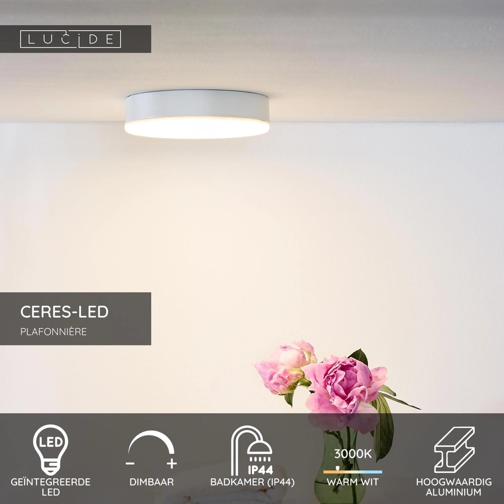 Plafonniere Ceres-Led IP44 wit Ø 21,5cm Lucide 5411212281135