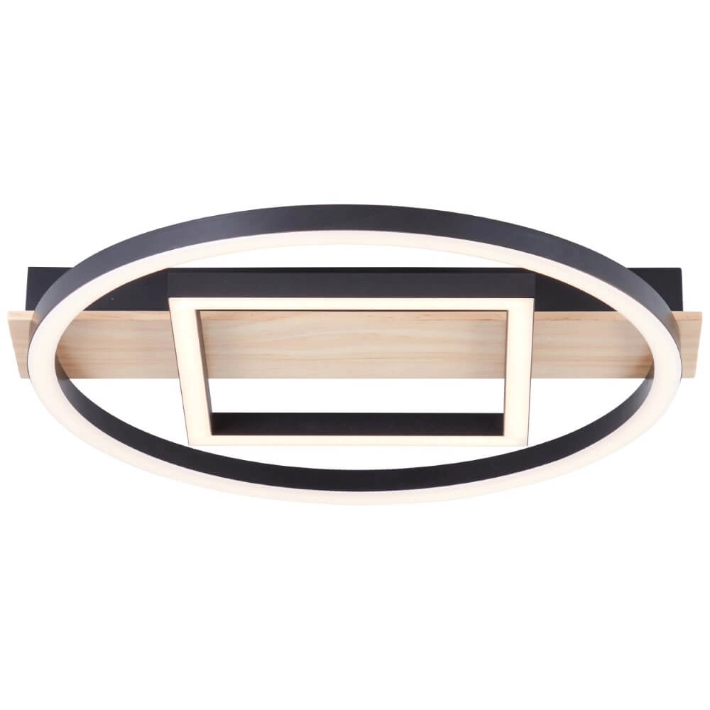 Plafondlamp Maureen Ø 37cm met vierkantje zwart met hout