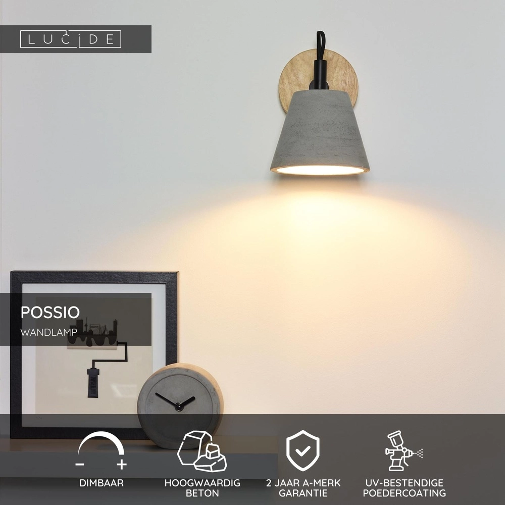 Wandlamp Possio grijs Lucide 5411212030887