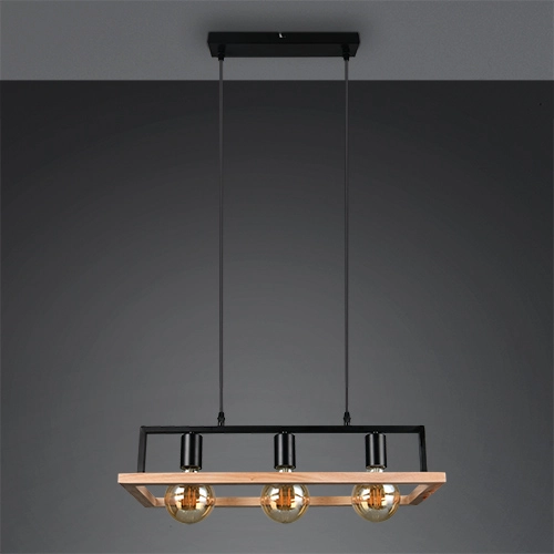 Design hanglamp Bano zwart met hout Trio 4017807673364