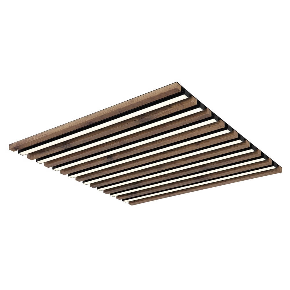 Plafondlamp Hayden zwart met hout vierkant 60cm