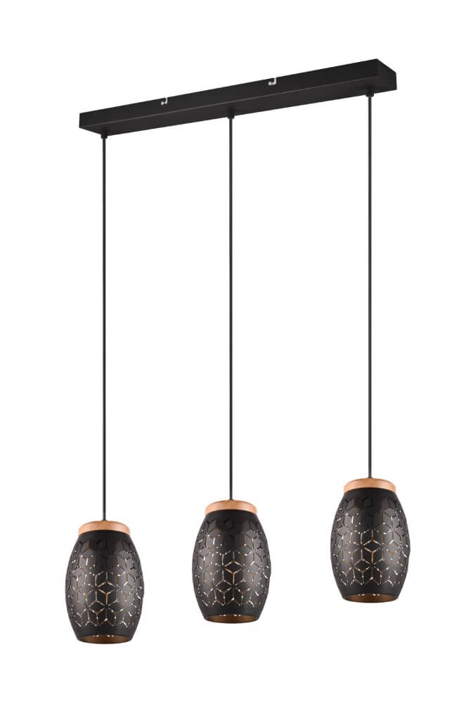 Zwart goude hanglamp Bidar 3-lichts