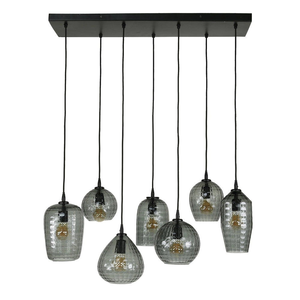 7-lichts hanglamp Hexagon smoke glazen Lyora 8716803511163