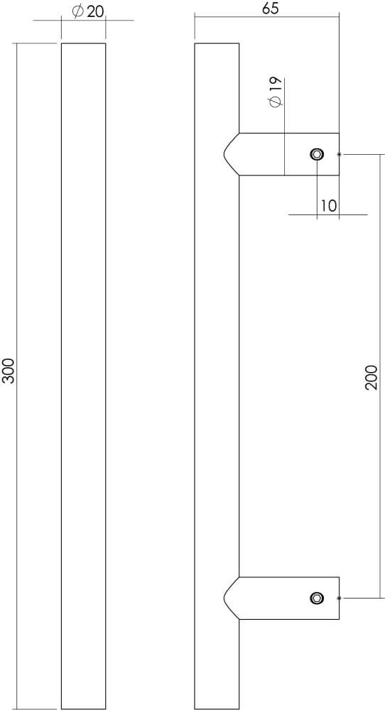 Deurgreep T-vorm Gripon 30cm zwart Intersteel 8714186443255