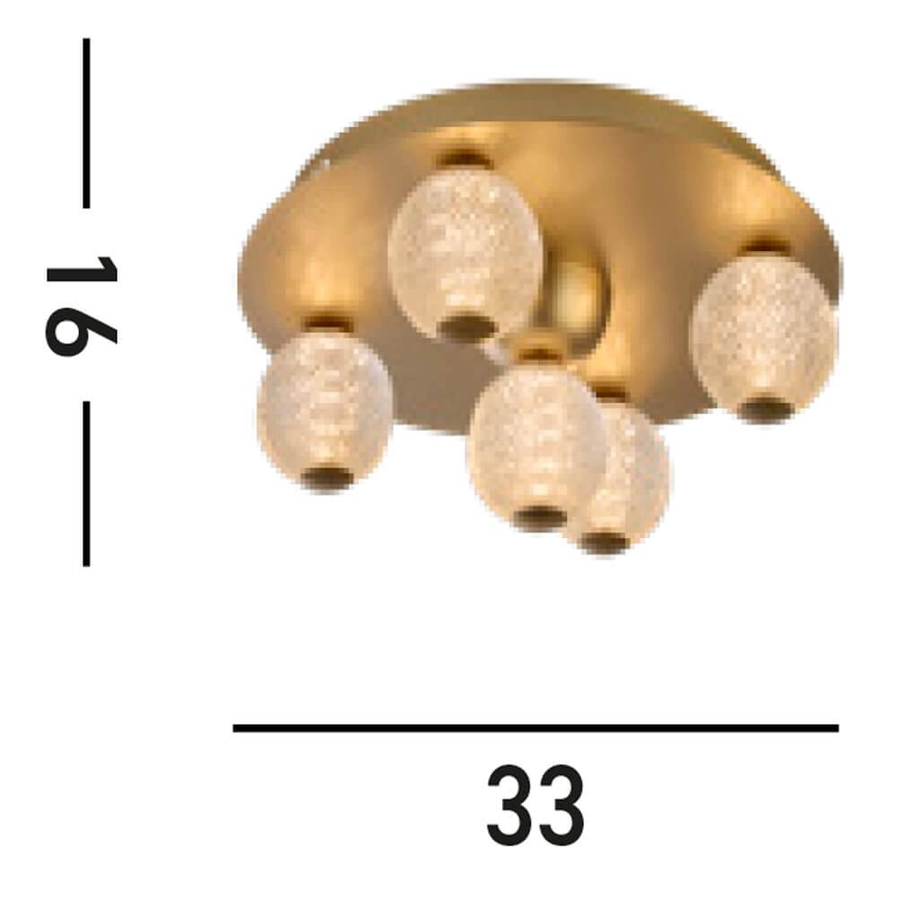 5-lichts plafondlamp Asteroid goud Searchlight 5053423273402