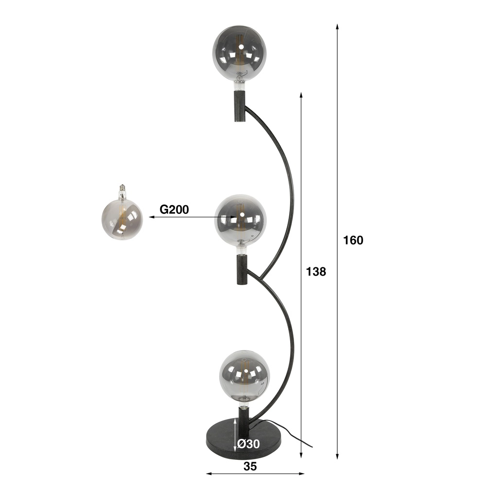 Design vloerlamp Arcus zwart 3-lichts Lyora 8716803515192