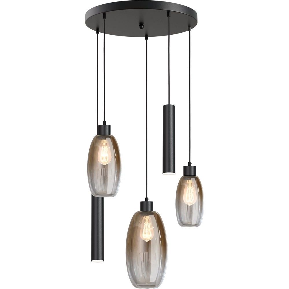 Vide hanglamp Olive 3x glas - 2x Run - zwart - Ø50cm