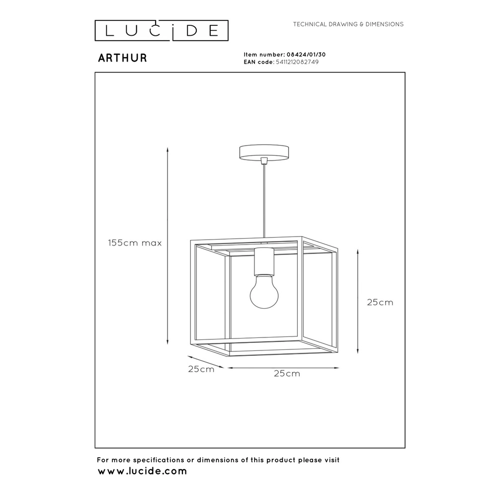 Hanglamp Arthur zwart Lucide 5411212082749