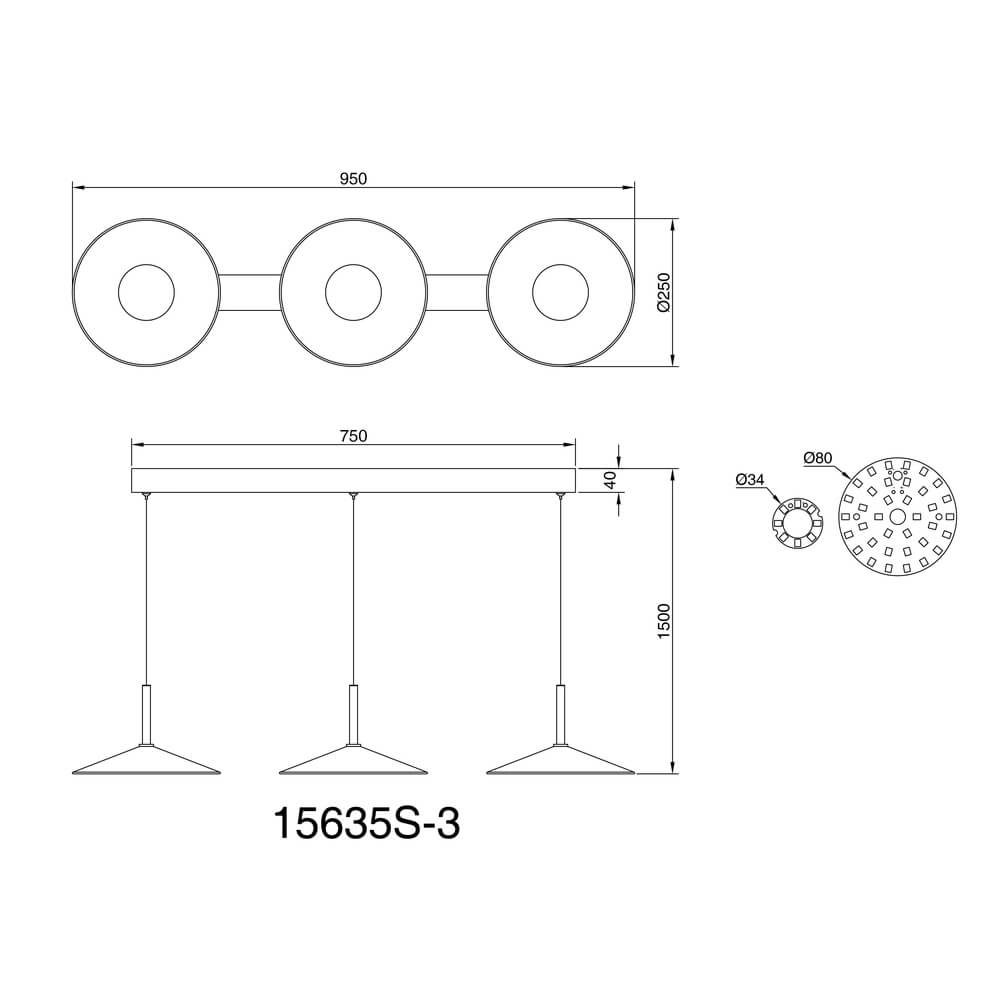 Zwarte hanglamp Lampone 3-lichts design Globo 9007371450374
