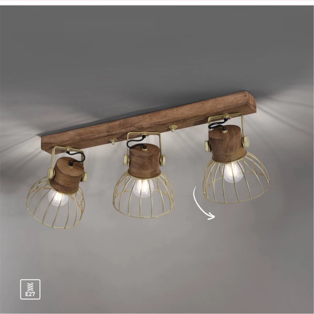Plafondlamp Alami bruin messing 3-lichts Just Light 4043689976231