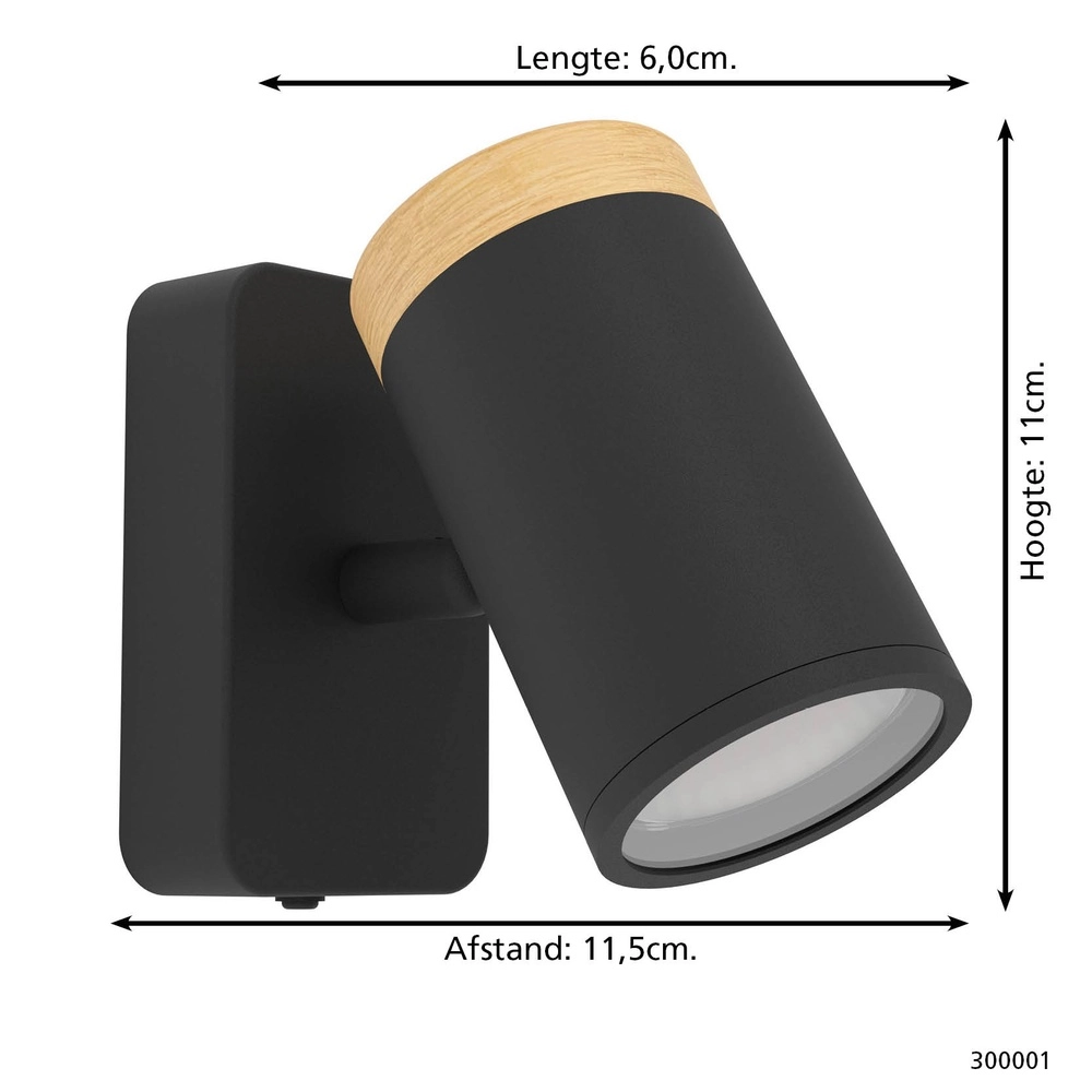 Wandlamp Consuma enkel zwart met hout Eglo 9008606323654