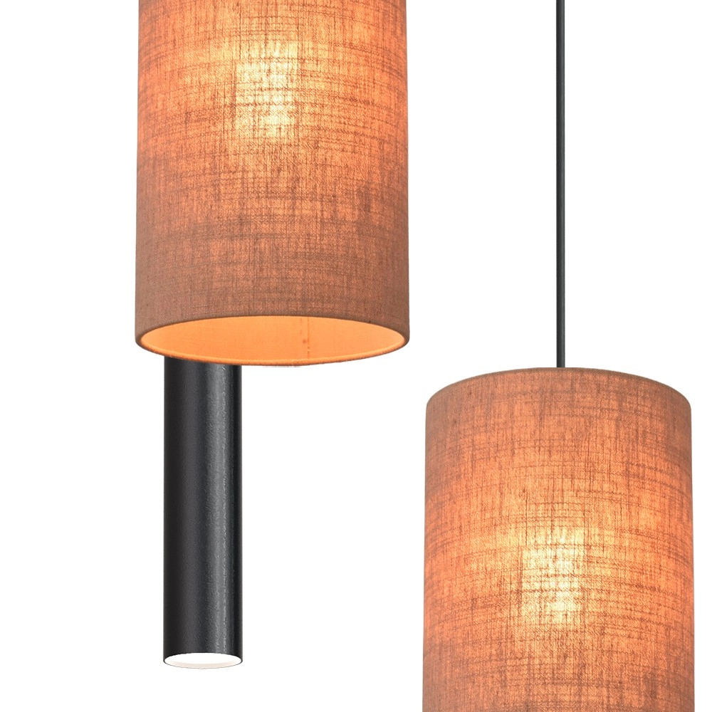 5-lichts hanglamp Lisbourg zwart met tan beige kap Masterlight