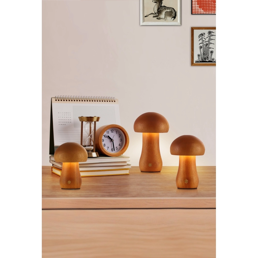 Set van 3 tafellampen Asher paddenstoel hout