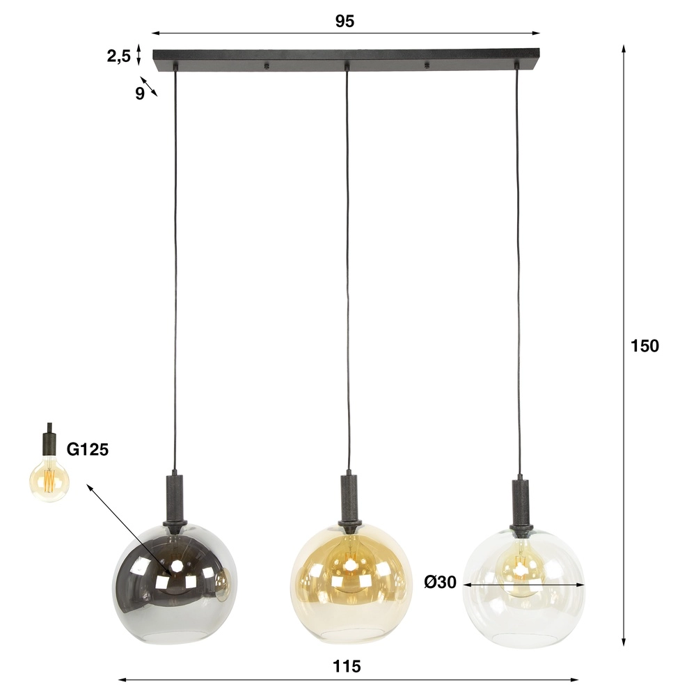 Glazen hanglamp Sfera 3x Ø 30cm - gekleurd glas Lyora 8716803512351
