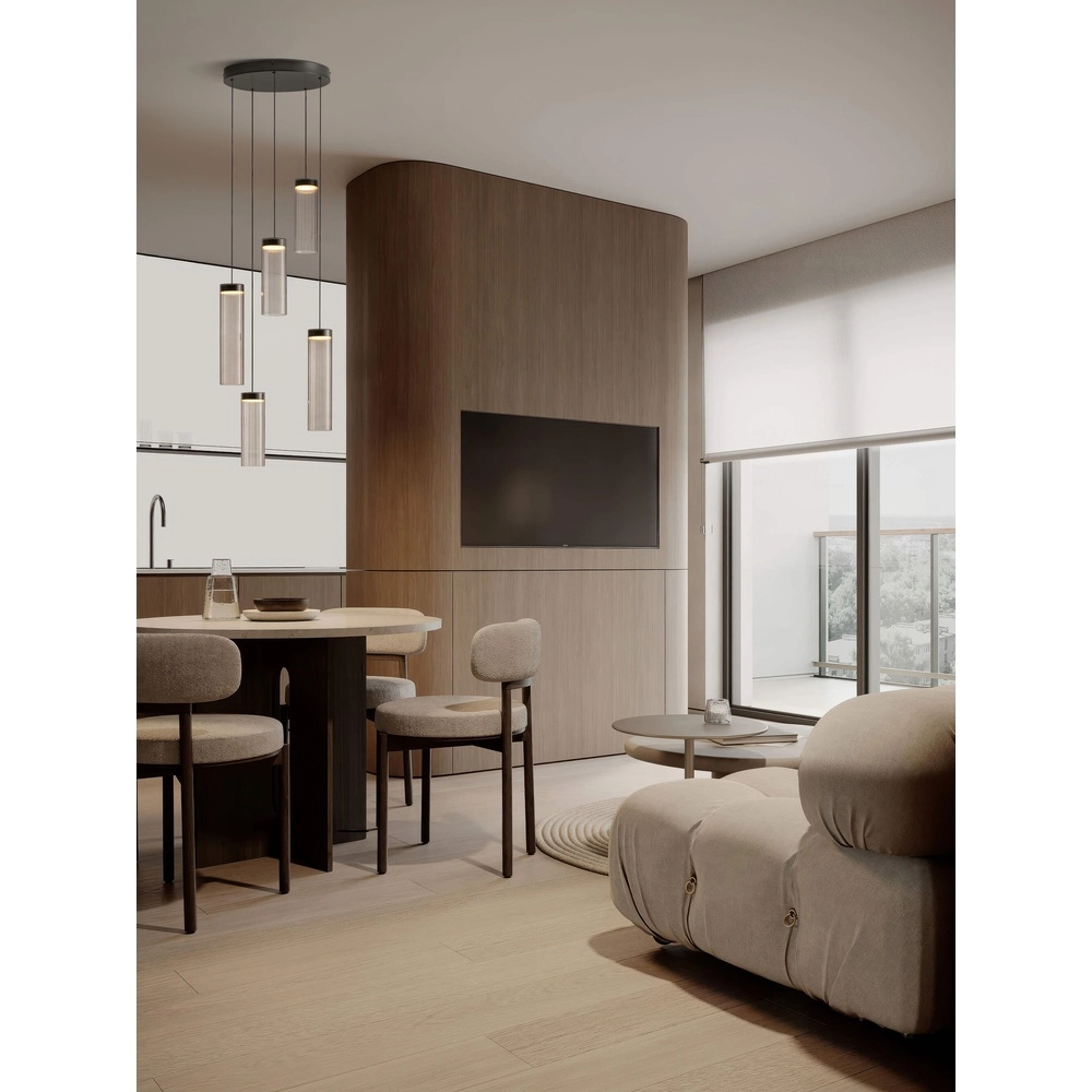 Design hanglamp Brielle antraciet met mokka glas 5-lichts