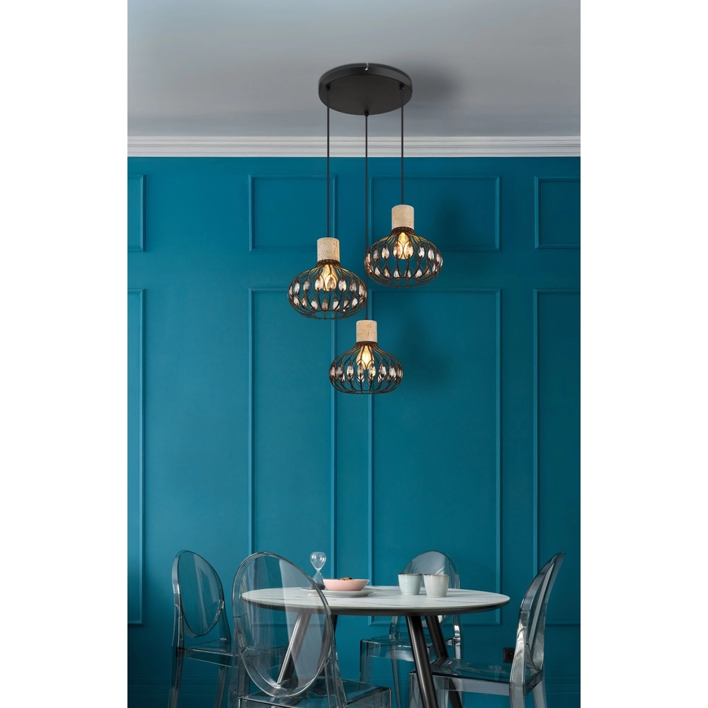 3-lichts hanglamp Dorthy landelijk zwart Globo 9007371569069