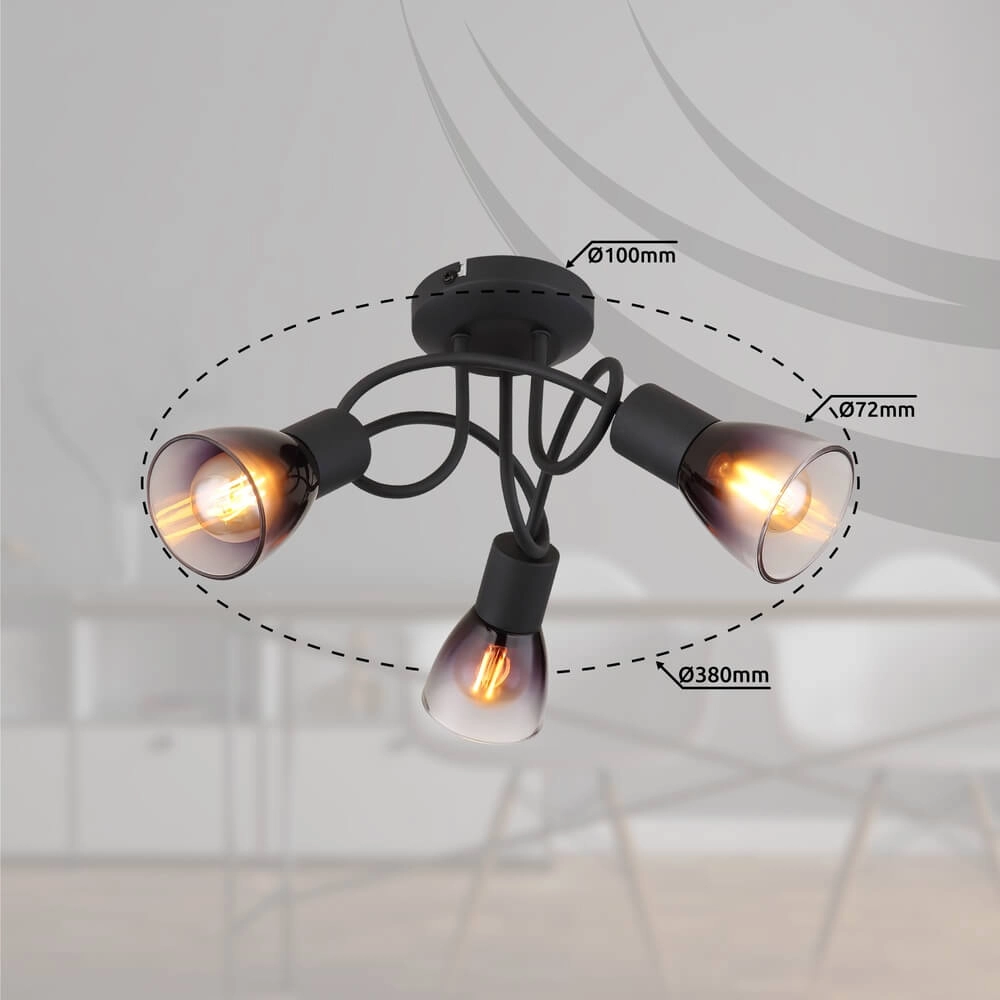 Zwarte plafondlamp Satella 3-lichts krul Globo 9007371455928