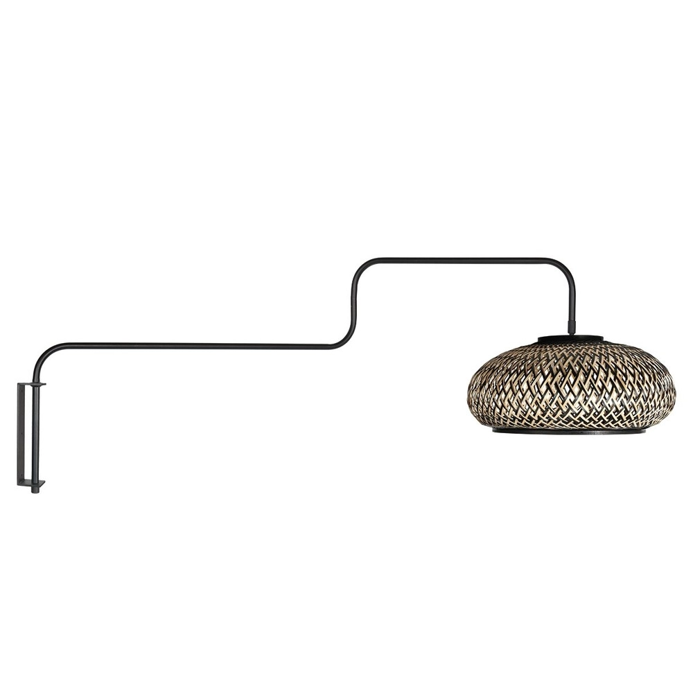 Muurlamp Bloeba zwart met rotan kap
