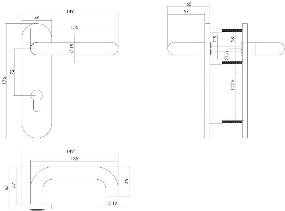 Deurklink Rond brandvertragend PC 72mm RVS Intersteel 8714186092842