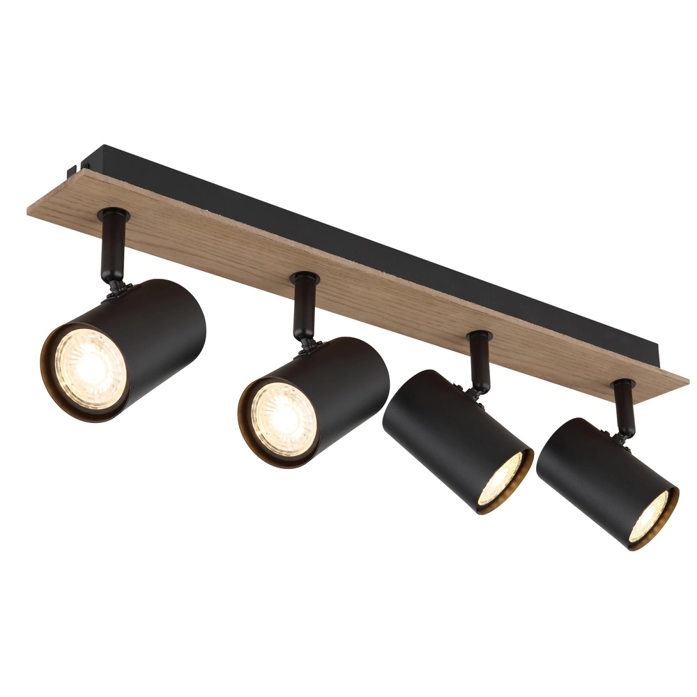 Plafondlamp Linca 4-lichts zwart met hout
