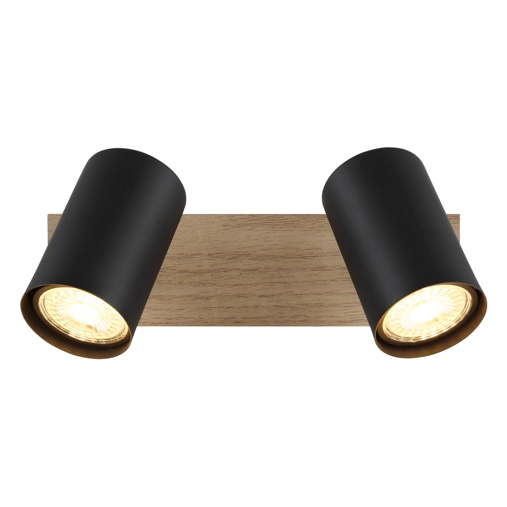 Plafondlamp Linca 2-lichts zwart met hout Globo 9007371452941