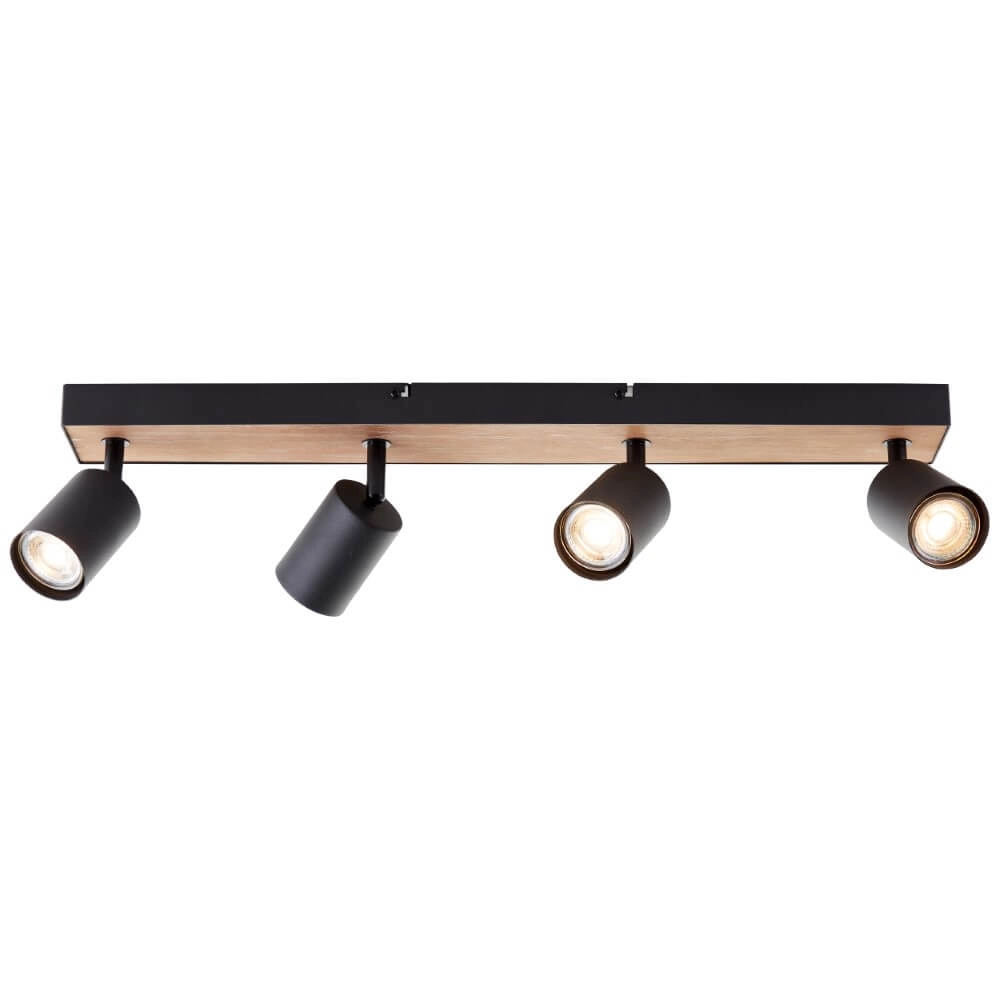 4-lichts lamp Jello Wood zwart met hout 4-lichts lamp Jello Wood zwart met hout