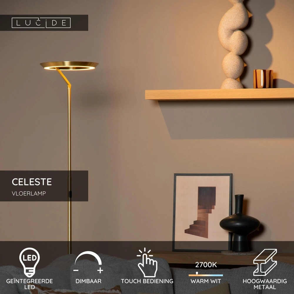 Design vloerlamp Celeste goud Ø 28cm Lucide 5411212031921