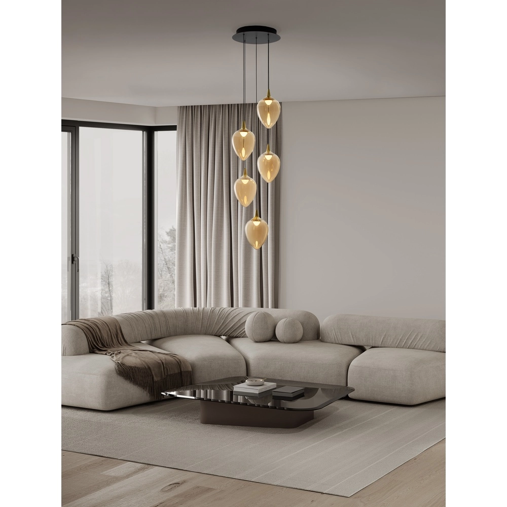 Hanglamp Nali 5-lichts amber glas Lyora 5212017477798