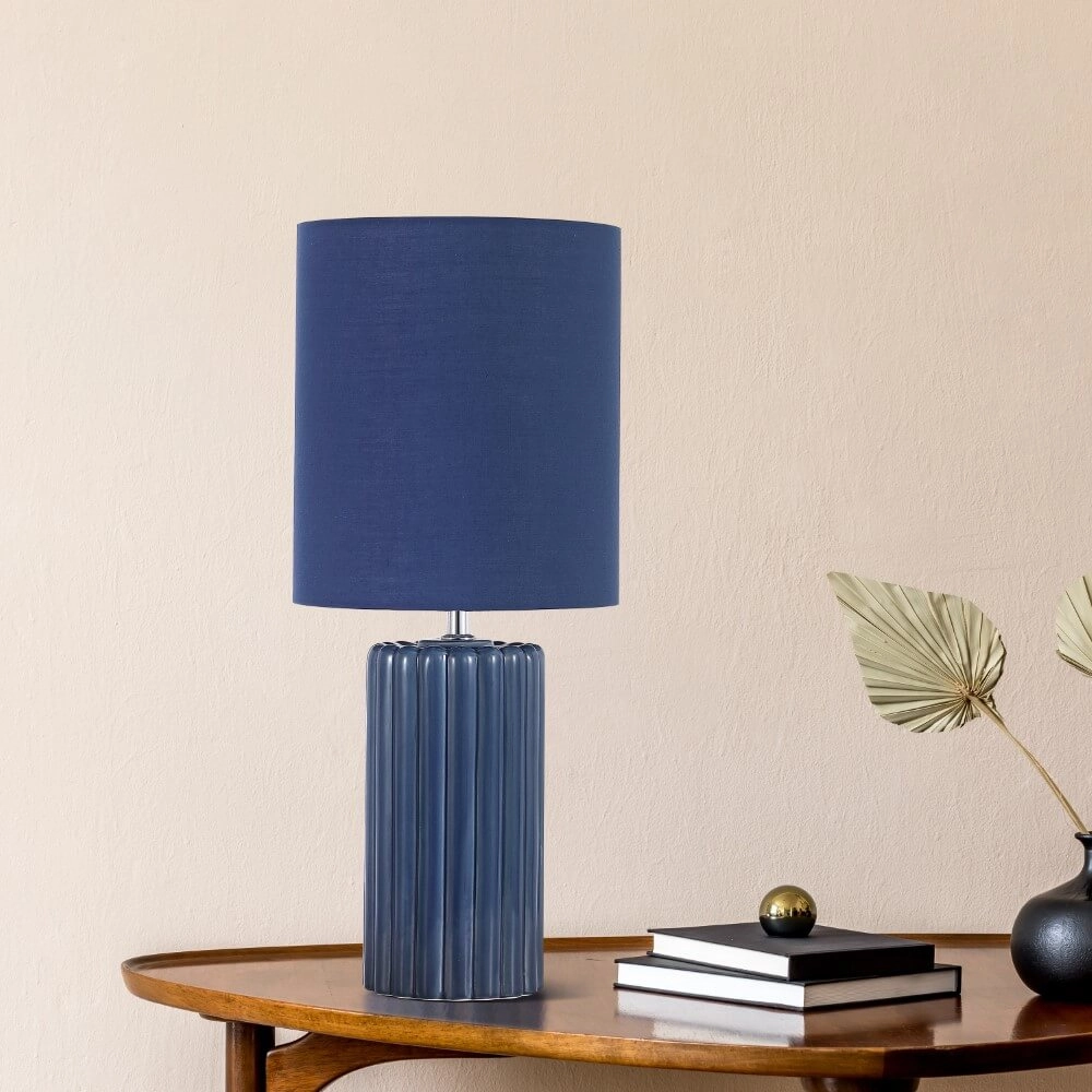 Blauwe tafellamp Groove keramisch Searchlight 5053423274072