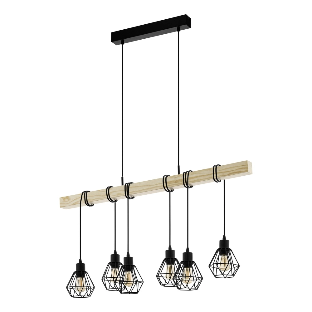 6-lichts hanglamp Townshend 5 eetkamer - zwart met hout