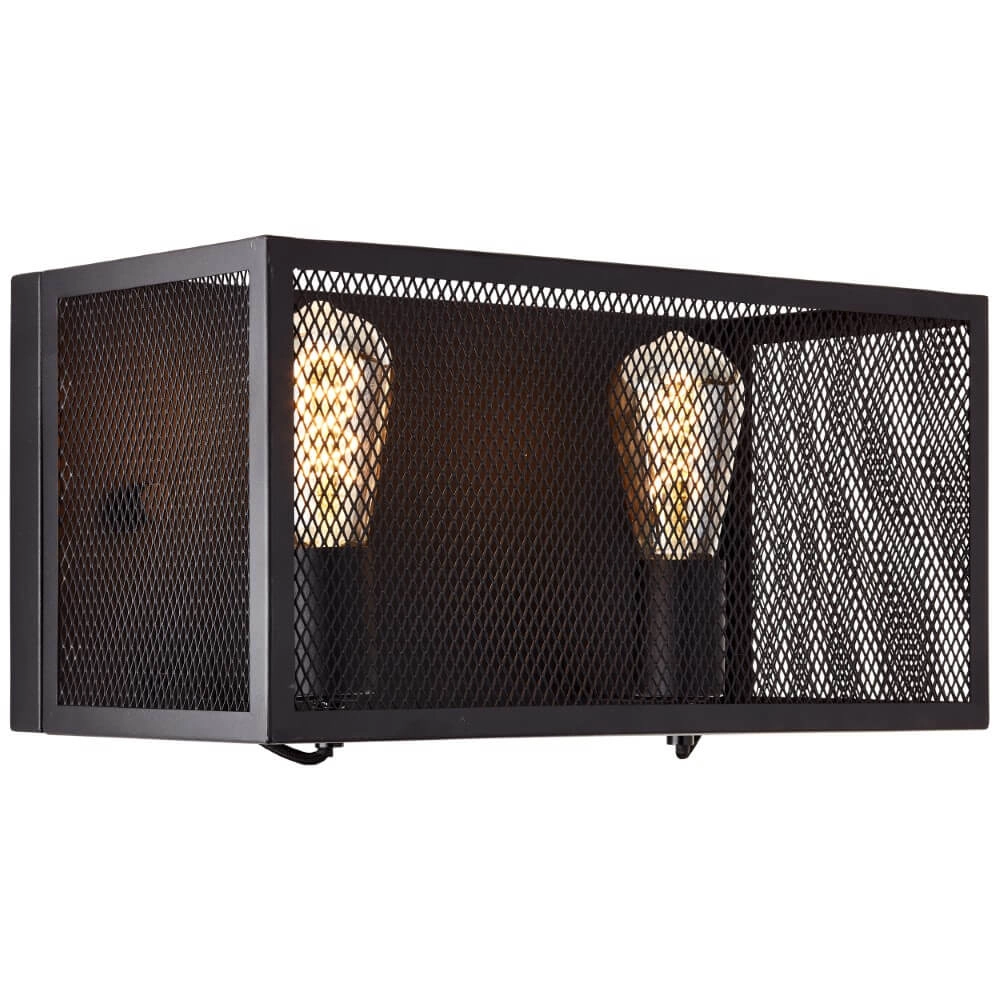 Vierkante muurlamp Maze 2x E27 zwart