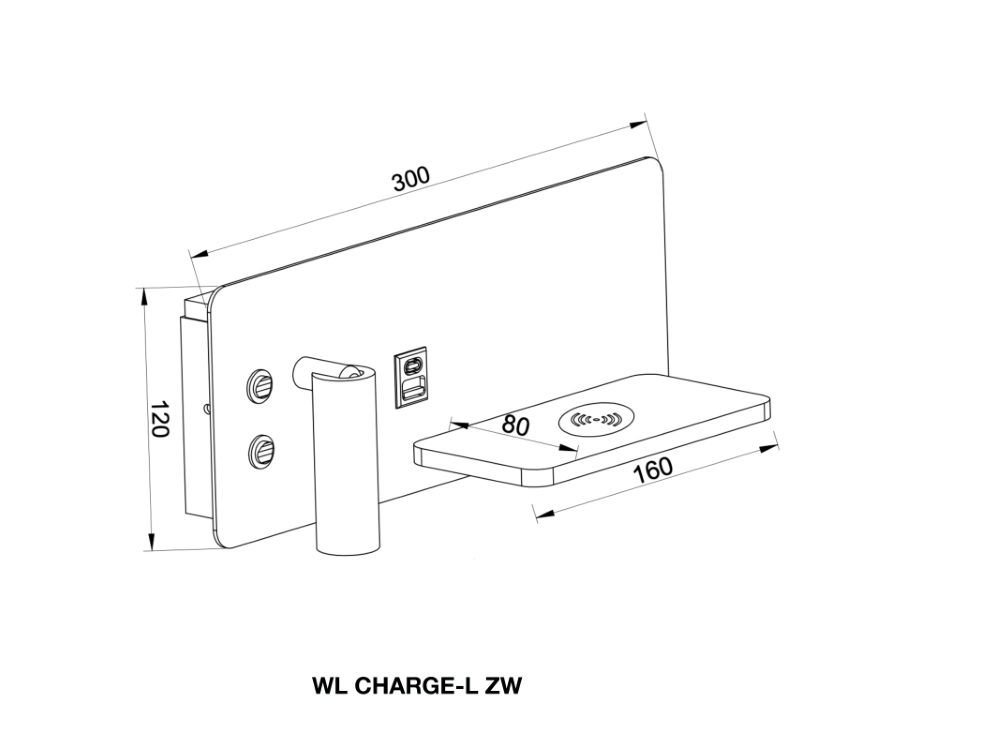 Bedlampje Charge links zwart met draadloze oplader Artdelight 8720701103672