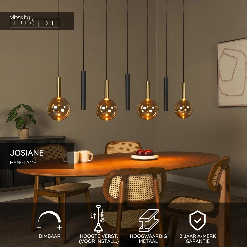 7-lichts hanglamp Josiane zwart met goud Lucide Vibes 5411212212351