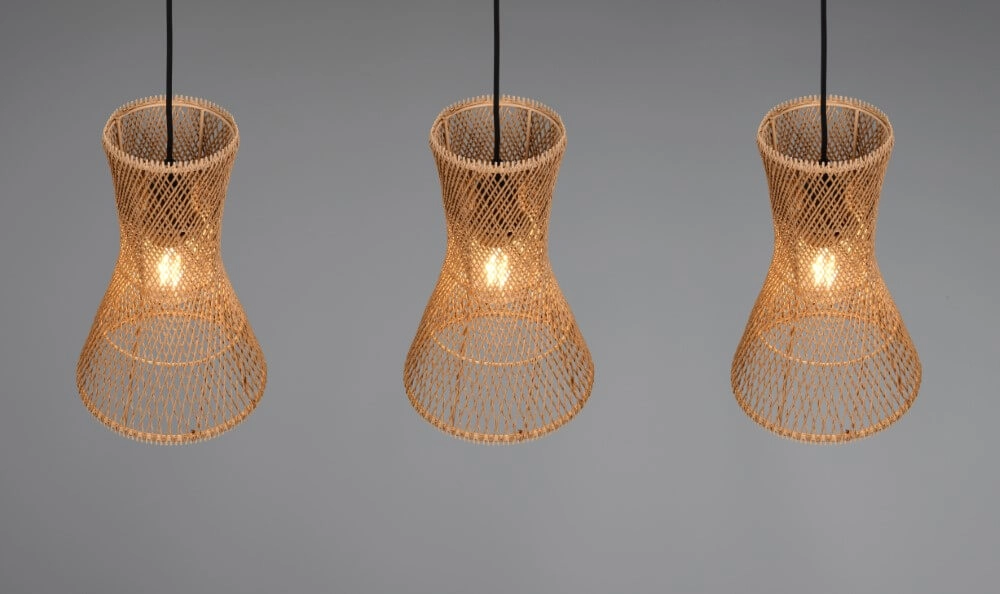 3-lichts hanglamp Bijou zwart met rotan Trio 4017807637298