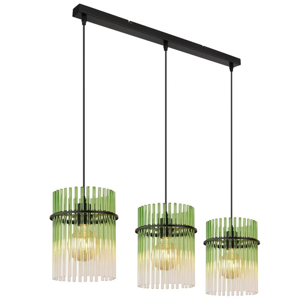 Zwarte hanglamp Gorley met groen glas 3-lichts