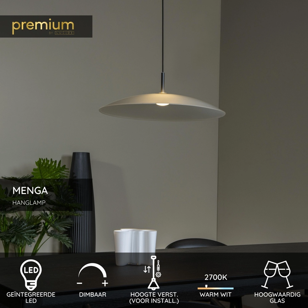 Strakke hanglamp Menga Ø 60cm wit glas Premium by Lucide 5411212251152