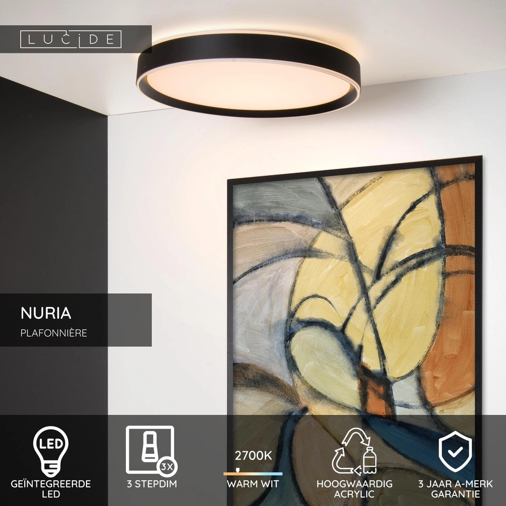 plafonniere Nuria Ø 50cm zwart Lucide 5411212791795