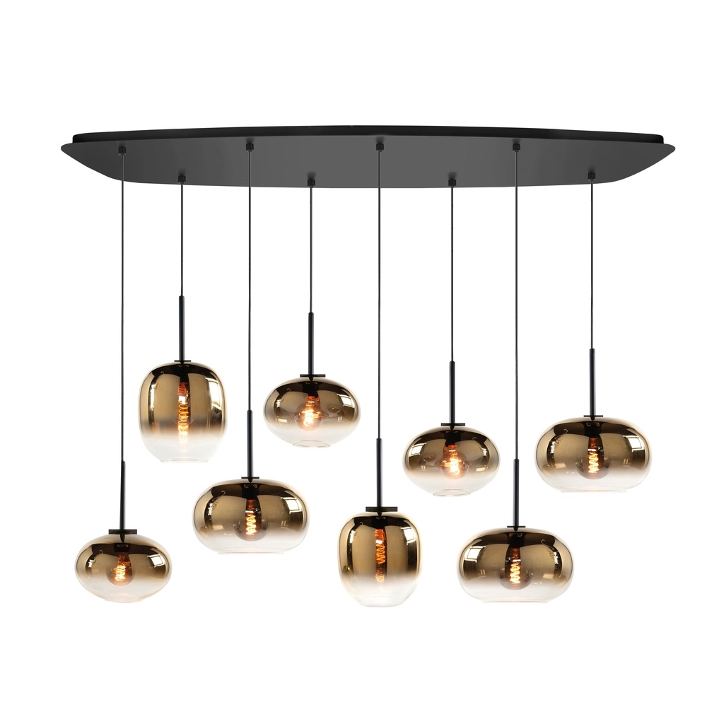 Hanglamp Bellini 8-lichts zwart met goud glas