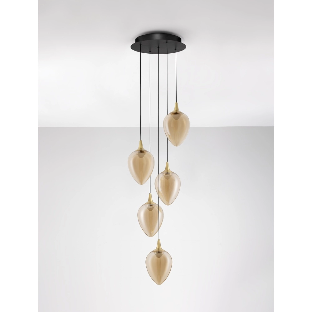 Hanglamp Nali 5-lichts amber glas Lyora 5212017477798