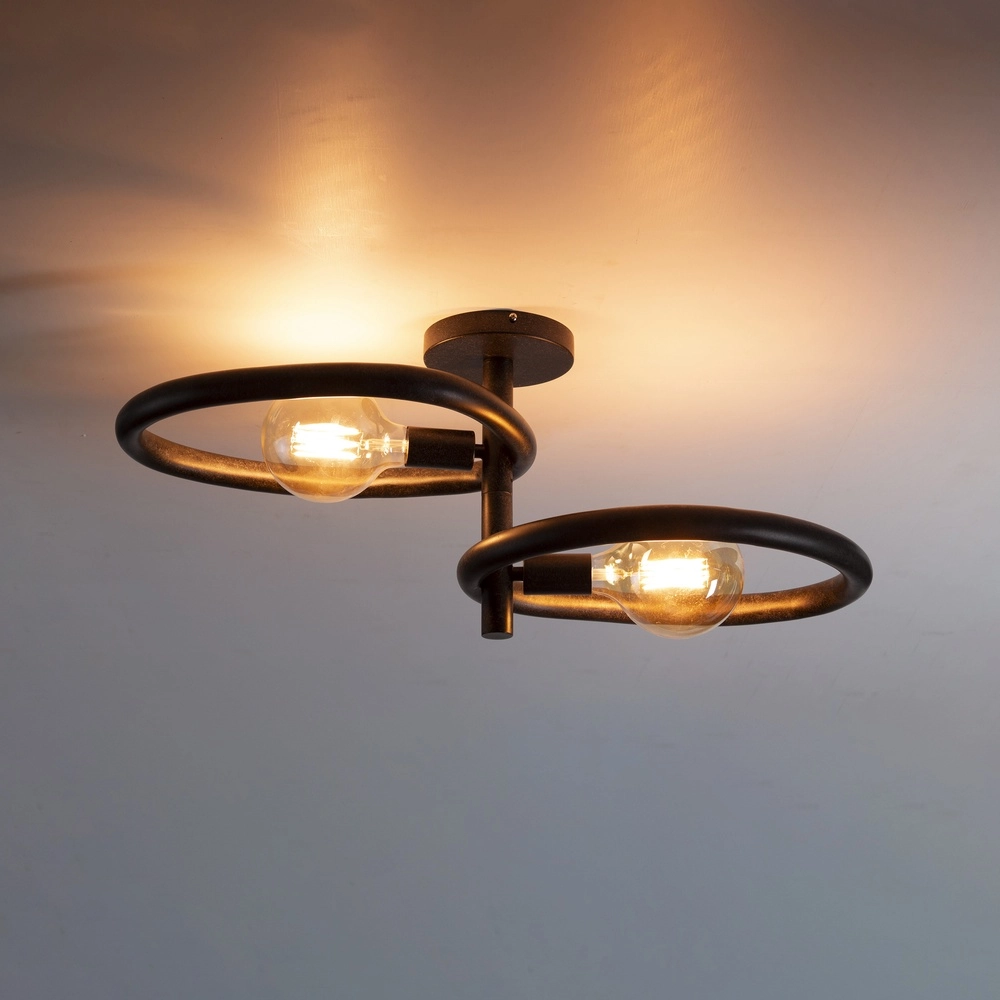 Landelijke plafondlamp Pebble artic zwart - 2x E27
