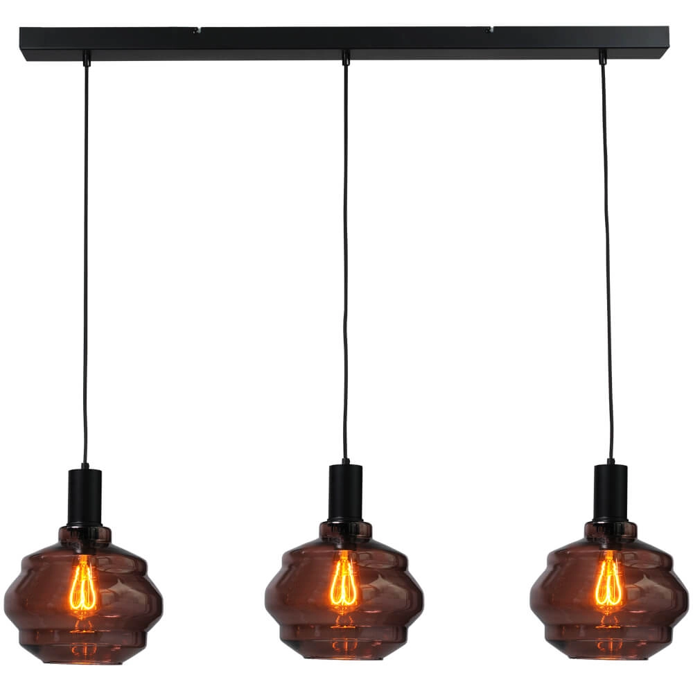 3-lichts hanglamp - zwart - Porto met Ball red glazen - Ø 24cm
