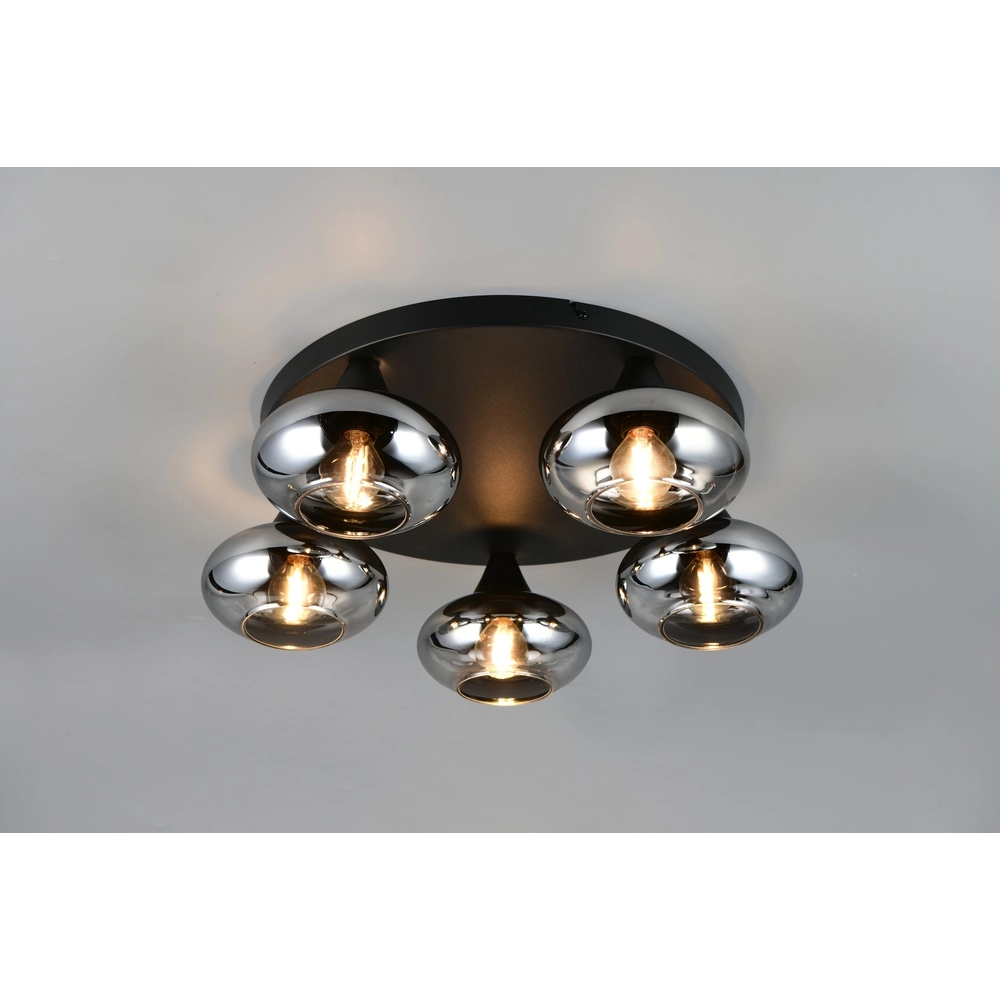 Plafondlamp Divina 5-lichts zwart met smoke glas Trio 4017807667462