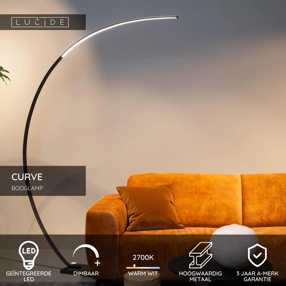 Design booglamp Curve zwart Lucide 5411212441737