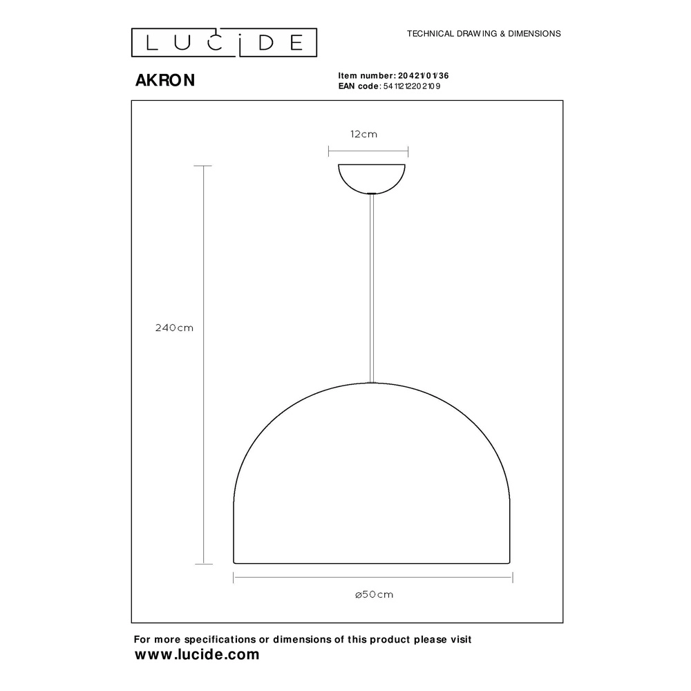 Moderne beton grijze hanglamp Akron Ø 50cm - 1x E27 Premium by Lucide 5411212202109