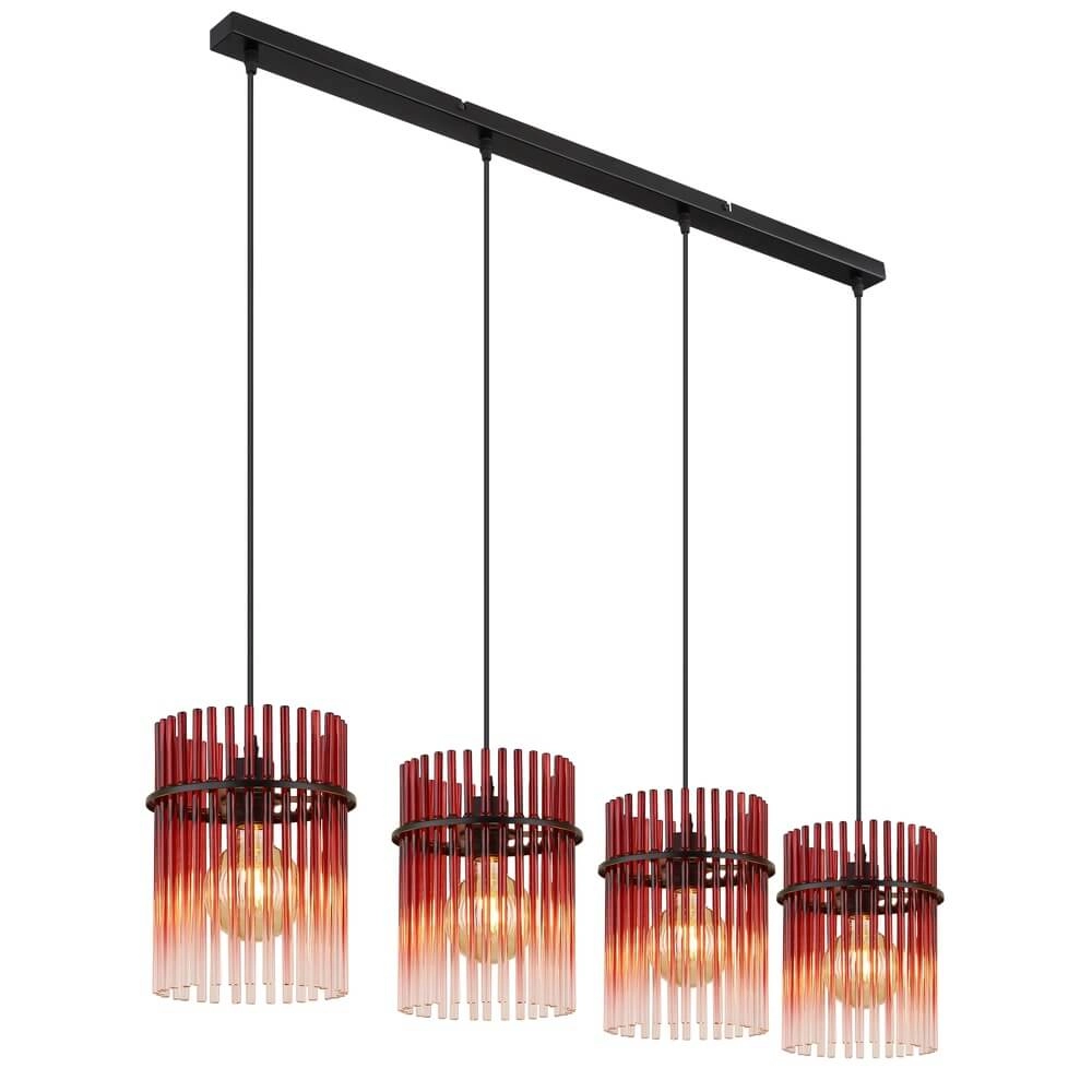Zwarte hanglamp Gorley met rood glas 4-lichts