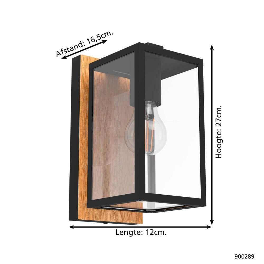 Buitenlamp Budrone Zwart met hout Eglo 9008606231591