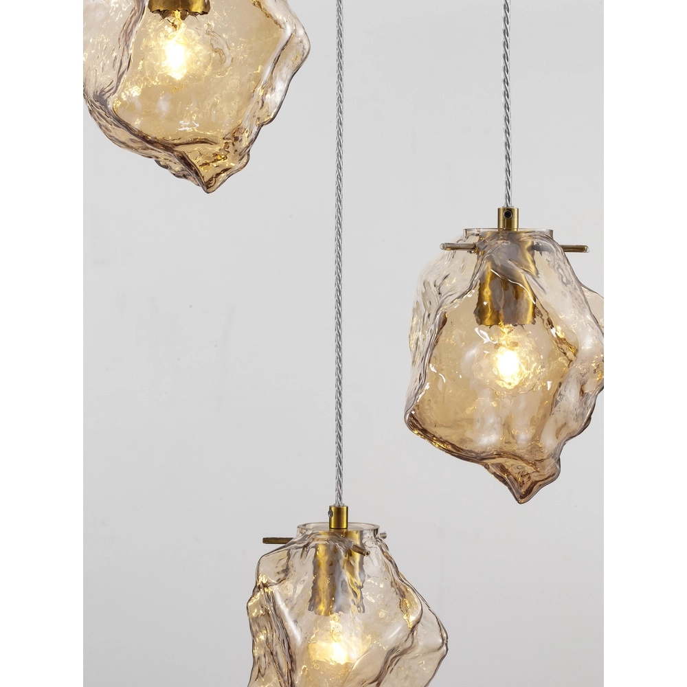 Hanglamp Odelle 3-lichts goud met amber glas Lyora 5212017434395